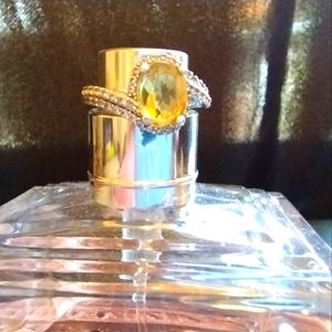 Citrine Diamond Halo Ring, Size 7, 925 RI, Oval Shape 1.1 CTW on Center Stone